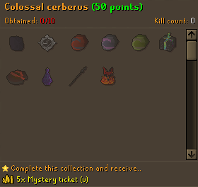 Colossal Cerberus collection log